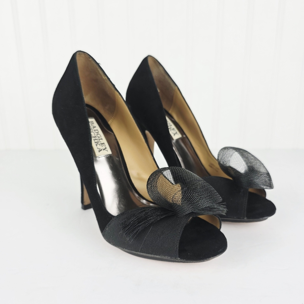 Badgley Mischka Open Toe Pump Black 4.5'' Heel Size 6 - Picture 5 of 10